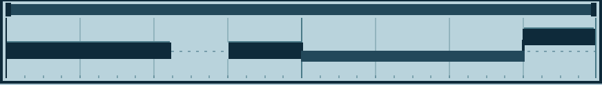 The BASS pattern lane: a two-bar bassline with held notes and a slide.