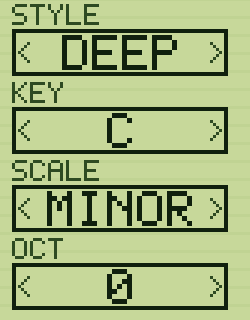 The STYLE, KEY, SCALE and OCT selectors down the left of the plugin.